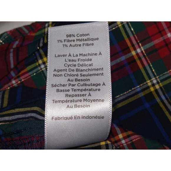 Talbots Shirt Womens Sz SP Petite By Navy Blue Red Tartan Plaid Button Up Cotton - Picture 6 of 10